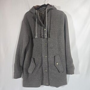 Whitney Eve Women's L Gray Textured Hooded Jacket Zip Snap Drawstring Coat